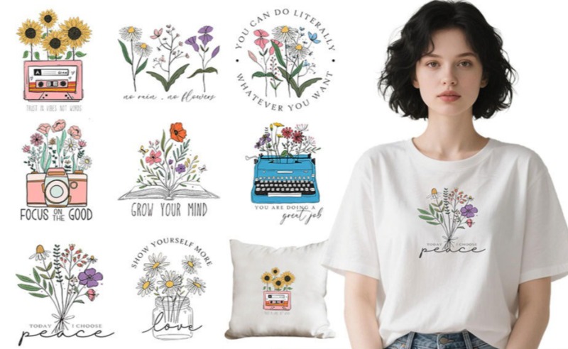 Embroidery Tshirt - Pegatinas Termoadhesivas de Flores de Dibujos
