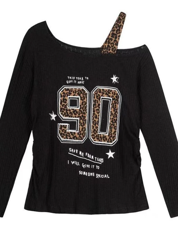 Embroidery Tshirt - Camiseta Y2K con estampado de leopardo