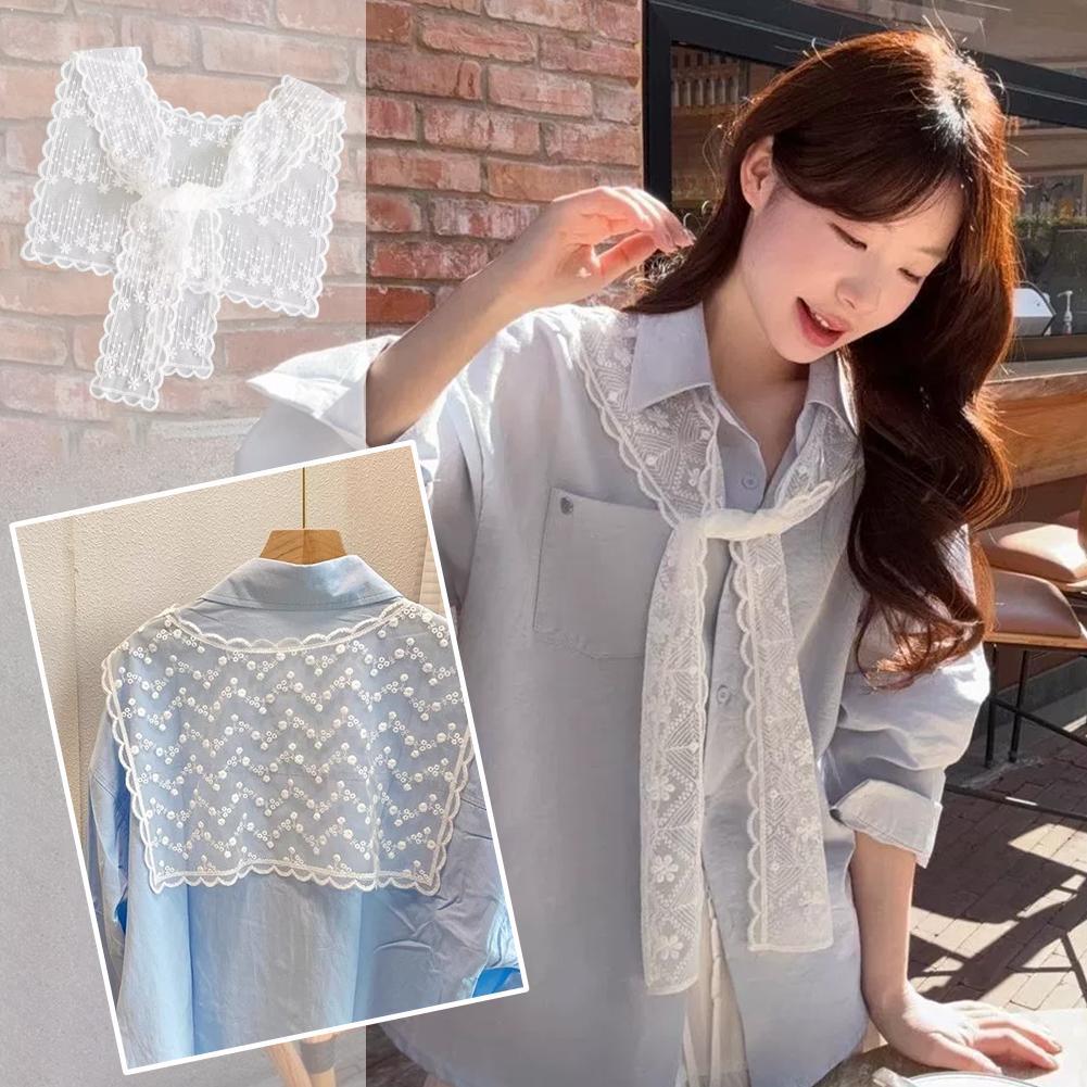 Embroidery Tshirt - Chal de encaje francés para mujer,