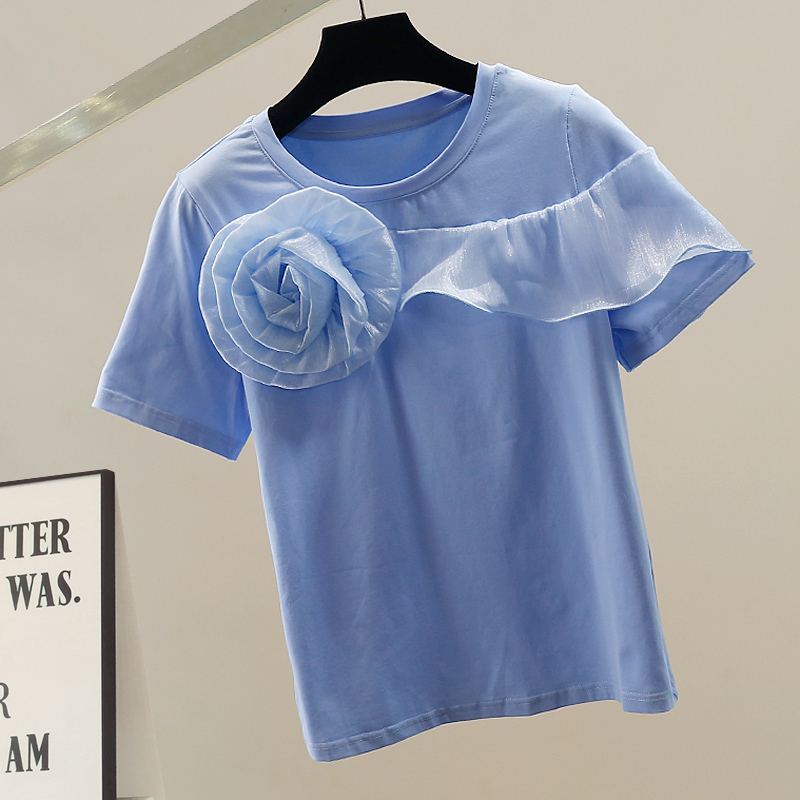Embroidery Flower Pattern - Camiseta coreana de moda de manga