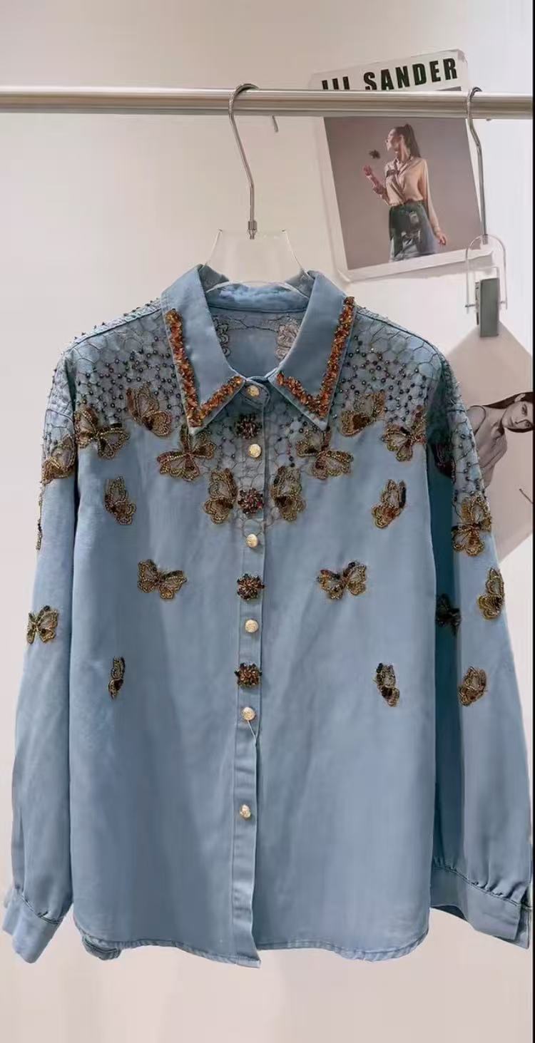 Embroidery Jeans - Chaqueta de Mezclilla Estilo Lujoso para