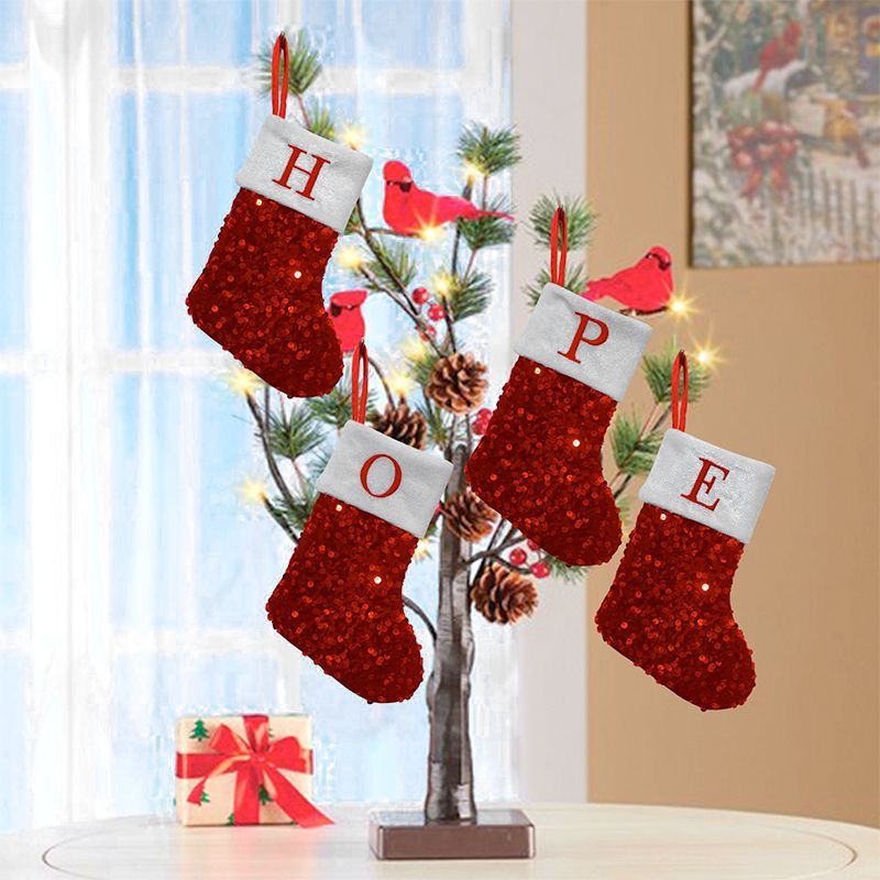 Calcetín navideño rojo de lent - Embroidery Xmas Ornaments reseña y precio